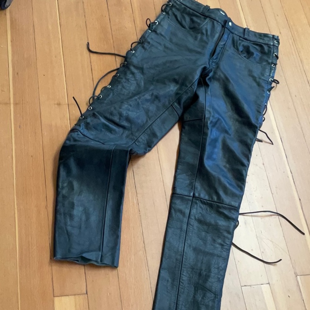 Wildly Sexy Black Lace-Up Leather Pants, Fully Lined